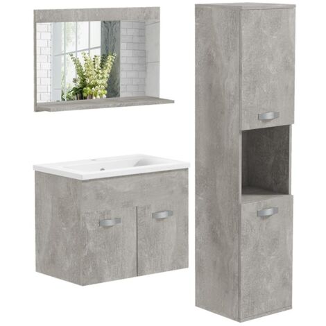 SET MOBILI BAGNO CON MOBILE LAVABO 60CM E LAVANDINO IN CERAMICA. COLONNA BAGNO E SPECCHIERA. GRIGIO