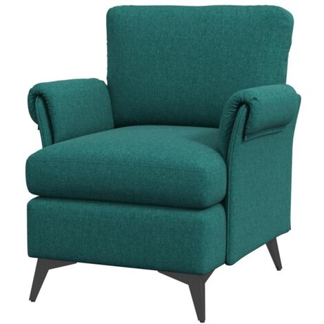 POLTRONA D'ARREDO IN TESSUTO EFFETTO LINO TRASPIRANTE CON BRACCIOLI ARROTOLATI. 63X71X83 CM. VERDE