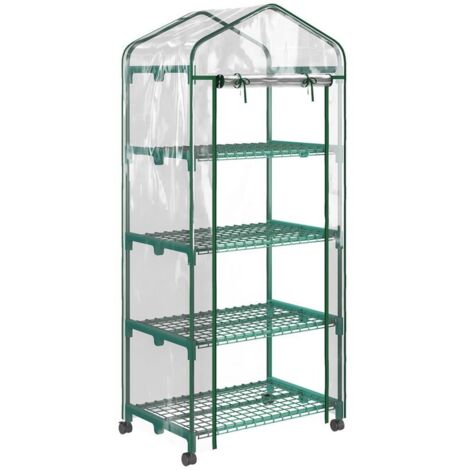 SERRA PER PIANTE VERTICALE CON SCAFFALE A 4 RIPIANI IN ACCIAIO E PVC BIANCO. 69X50X165CM (1/5)