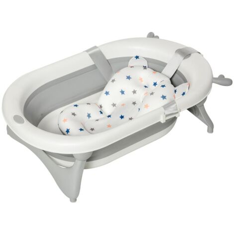 VASCHETTA BAGNETTO PIEGHEVOLE PER BAMBINI 0-3 ANNI CON INDICATORE DI TEMPERATURA E CUSCINO. 81.5X50.5X23.5CM. BIANCO