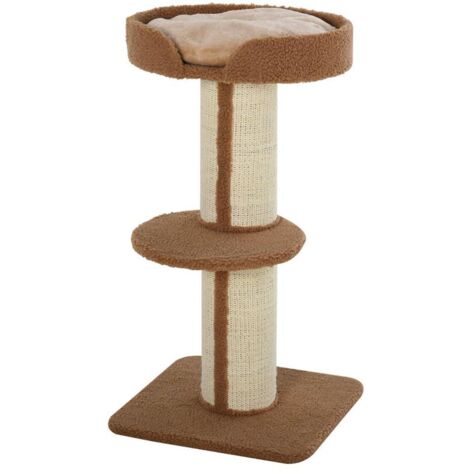 TIRAGRAFFI AD ALBERO PER GATTI CON CUCCIA. CUSCINO. RIVESTIMENTO PELUCHE E PALI IN CORDA SISAL - MARRONE (1/5)