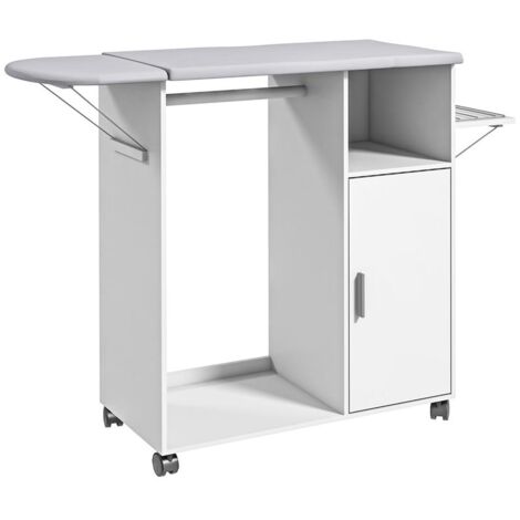 MOBILE ASSE DA STIRO CON PIANO D'APPOGGIO. 3 RIPIANI A CUBO E GUIDA. 107X42.5X99CM. BIANCO (1/5)