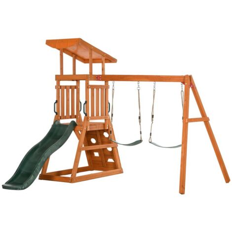 Set Di Arrampicata Per Bambini RELAX4LIFE 6 In 1 - Con Scivolo, Sgabello, Scala, Altalena, In Legno Naturale, Regolabile, Per Bambini 1-5 Anni, Peso Max 60 Kg