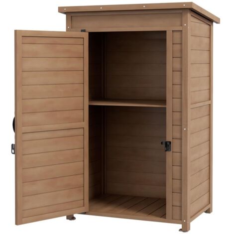 ARMADIO DA GIARDINO IN LEGNO CON RIPIANO REGOLABILE E CATENACCIO. 75X56X117CM. MARRONE