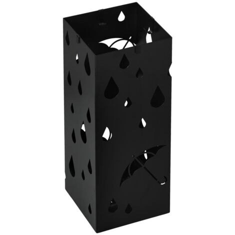 PORTAOMBRELLI IN METALLO CON 4 GANCI E VASCHETTA RACCOGLIGOCCE. 15.5X15.5X41CM. NERO