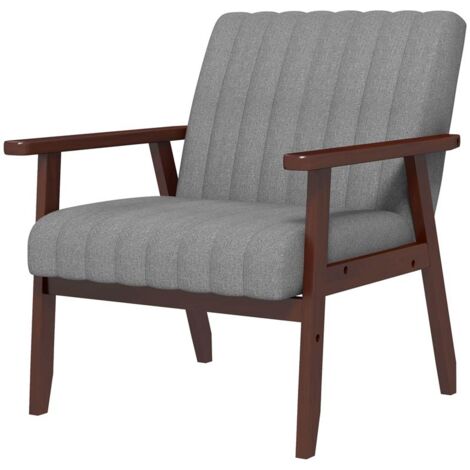 POLTRONCINA DA CAMERA MODERNA IMBOTTITA IN TESSUTO E LEGNO CON CUCITURE TUBOLARI. GRIGIO (1/5)