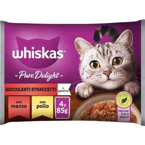 Whiskas Cat Pure Delight Succulenti Straccetti In Gelatina Manzo & Pollo  - Whiskas Cat Pure Delight Succulenti Straccetti In Gelatina Manzo & Pollo - Confezione 4x85 gr (1/5)