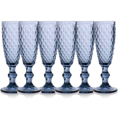 CALICE FLUTE DIAMANTE DA 140 CC IN COLORE BLU SET 6 PZ