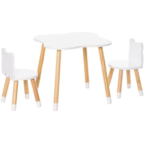 SET TAVOLINO CON 2 SEDIE PER BAMBINI A FORMA DI ORSETTO IN LEGNO. GRIGIO