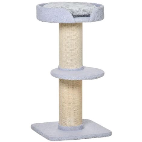 TIRAGRAFFI PER GATTI CON LETTINO. RIVESTIMENTO PELUCHE E PALO IN SISAL. 45X45X91CM. AZZURRO (1/5)