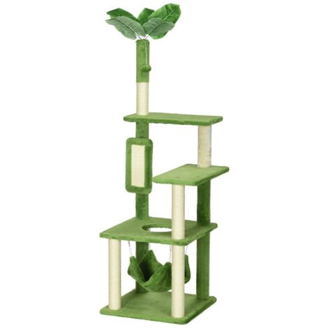 ALBERO TIRAGRAFFI PER GATTI CON AMACA. PALLINA E TIRAGRAFFI IN SISAL. 49X49X142CM. VERDE