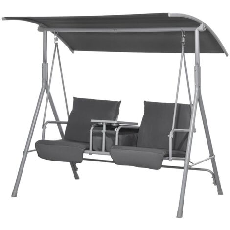 DONDOLO 2 POSTI CON TAVOLINO E PORTABICCHIERI. IN METALLO E POLIESTERE. 175X110X165 CM. GRIGIO