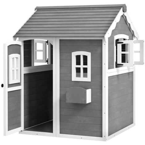CASETTA PER BAMBINI 3-8 ANNI CON 6 FINESTRE E FIORIERA. IN LEGNO DI ABETE. 104.5X110X137 CM. GRIGIA