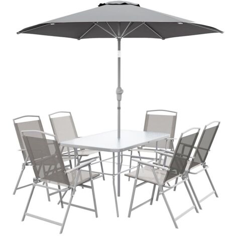 Set Giardino Shally Dogan 6 Pezzi - Tavolo Con Vetro, 4 Sedie E Ombrellone, Resistente UV, Celeste - Foto 6