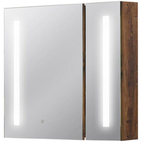 SPECCHIERA BAGNO CON LUCI LED REGOLABILI. 2 ANTE E MENSOLA REGOLABILE. 70X15X65CM. MARRONE