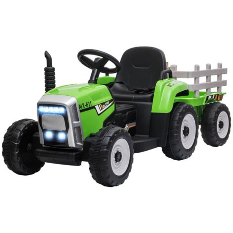 Trattore Elettrico Per Bambini Con Rimorchio - Doppio Motore 35W, 12V, Telecomando, Bluetooth, Luci LED - Rosso