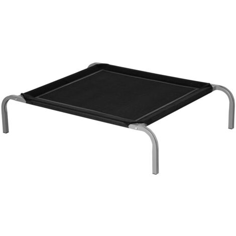 LETTINO PER CANI RIALZATO CON SEDUTA TRASPIRANTE. IN METALLO E TESSUTO. 90X65X20 CM. NERO E ARGENTO