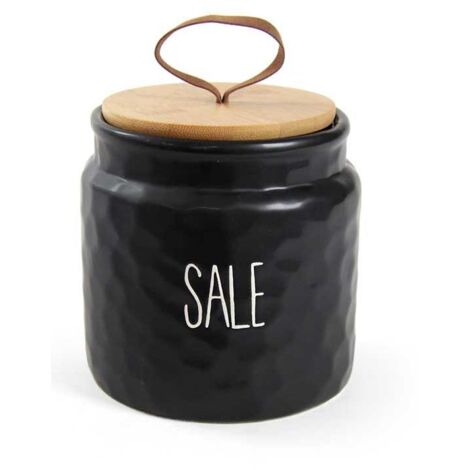 BARATTOLO MODELLO ONDULATO PER SALE 14 CM NERO CON TAPPO IN LEGNO
