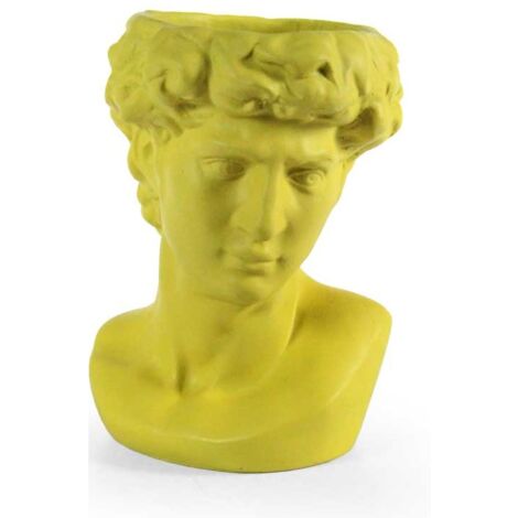 VASO PORTA PIANTE DESIGN TESTA DI UOMO BASE TONDA 19X19X29 CM GIALLO