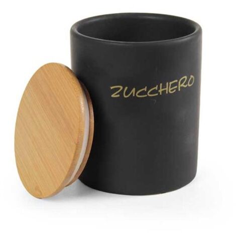 BARATTOLO PER ZUCCHERO TONDO 10X13 CM CON TAPPO ERMETICO IN LEGNO COLORE NERO
