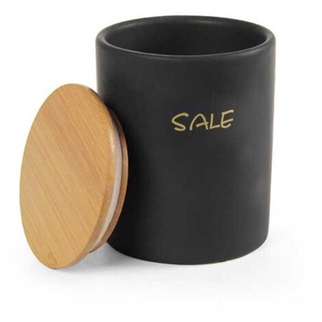 BARATTOLO PER SALE TONDO 10X13 CM CON TAPPO ERMETICO IN LEGNO COLORE NERO