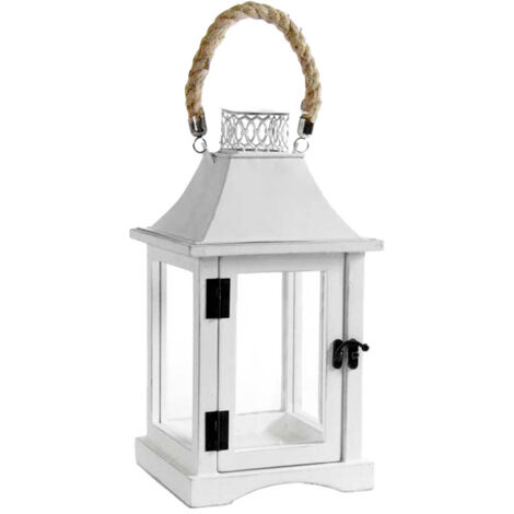 LANTERNA CON STRUTTURA IN LEGNO E LATTA 17.5X17.5X36 CM COLORE BIANCO
