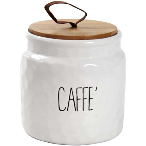 BARATTOLO DA CAFFÈ IN CERAMICA CON TAPPO IN LEGNO 14CM IN COLORE BIANCO