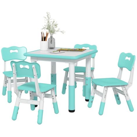 SET TAVOLO E SEDIE PER BAMBINI 5PZ CON 4 SEDIE REGOLABILI 32X36X52.5-56 CM E TAVOLO 60X60X46-58 CM. VERDE