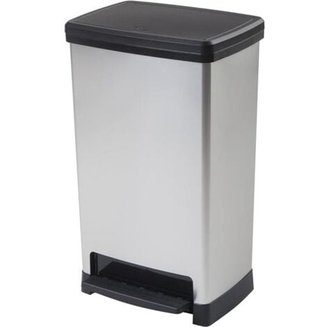 Poubelle Curver 50 Litres - Design Rétro, Pédale, Finition Chrome Argent - Pour Cuisine, Salle De Bain, Couloir