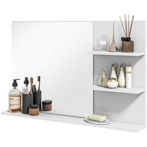 Specchio Da Bagno Con Ripiano S'AFIELINA 45x60 Cm – Vetro Temperato Sicuro, Montaggio A Parete (Senza LED)