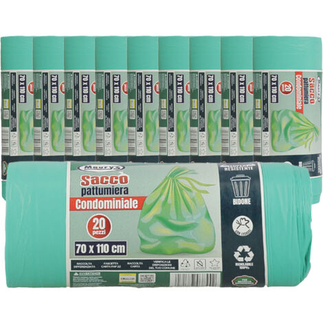 MAURY'S SACCHI PER PATTUMIERA 70X110 CM 10 CONFEZIONI DA 20 PEZZI IN COLORE VERDE (1/2)