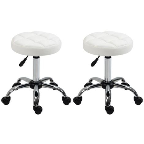 Sgabello Girevole Con Ruote | Altezza Regolabile 43,5-59cm | Sedile In Pelle PU 33cm | Bianco Per Estetica E Massaggio