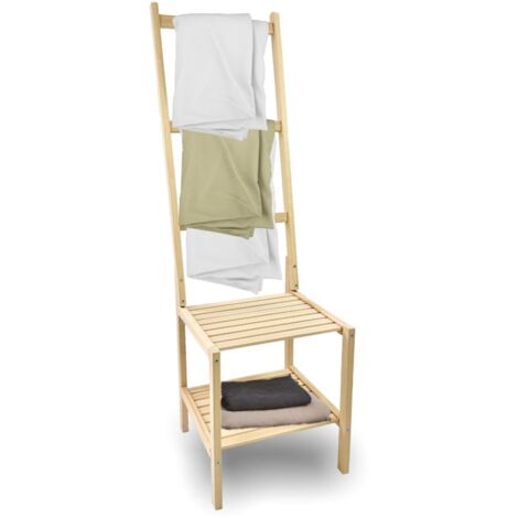 SEDIA DA BAGNO CON PORTASCIUGAMANI IN LEGNO DI FAGGIO 40X40,5 X H133 CM