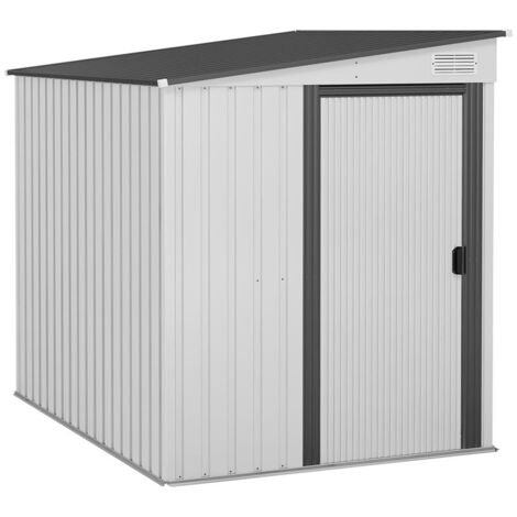 CASETTA PORTA ATTREZZI IN METALLO 1.5X2M CON BASE. PORTA SCORREVOLE E TETTO INCLINATO. BIANCO