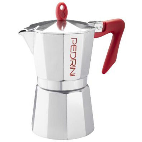 Pedrini Macchina da Caffè Alluminio Lucido 6 Tazze argento rosso (9084-0) (90840)