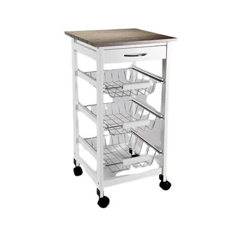 CARRELLO DA CUCINA IN METALLO CON TOP LEGNO 37 X 37 X H 76 CM COLORE BIANCO