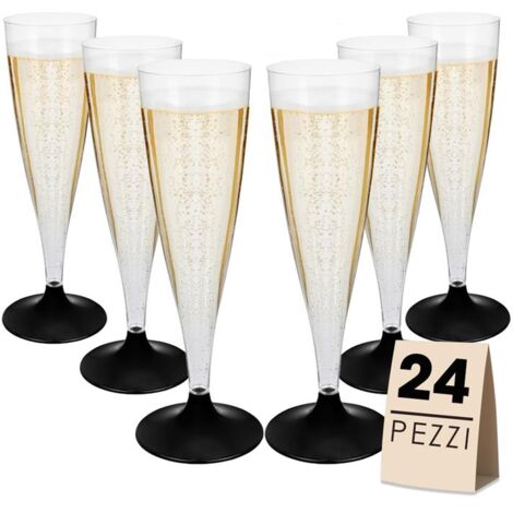 FLUTE SET 24 PZ CON BASE NERA IN CONFEZIONE DA 6 PEZZI L'UNA REALIZZATI IN PLASTICA (1/3)