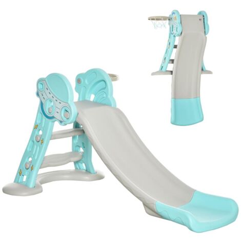 SCIVOLO PER BAMBINI DA 18 MESI PIEGHEVOLE CON 3 SCALINI E CANESTRO BASKET. 140X87X75CM. BLU E GRIGIO (1/5)