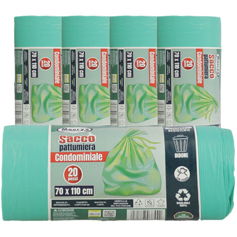 MAURY'S SACCHI PER PATTUMIERA 70X110 CM 5 CONFEZIONI DA 20 PEZZI IN COLORE VERDE (1/2)