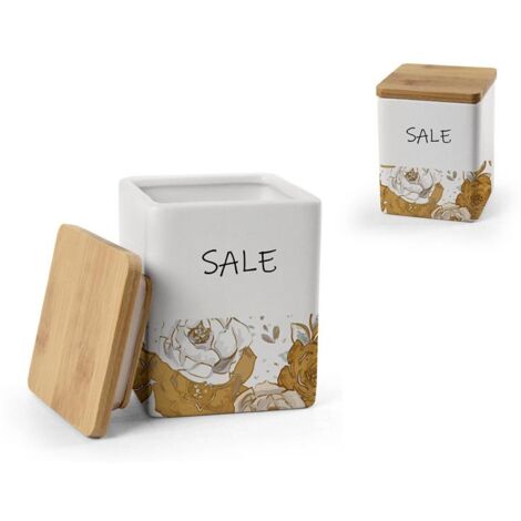 BARATTOLO QUADRATO PER SALE IN CERAMICA CON TAPPO IN LEGNO 10X13 CM ROSE
