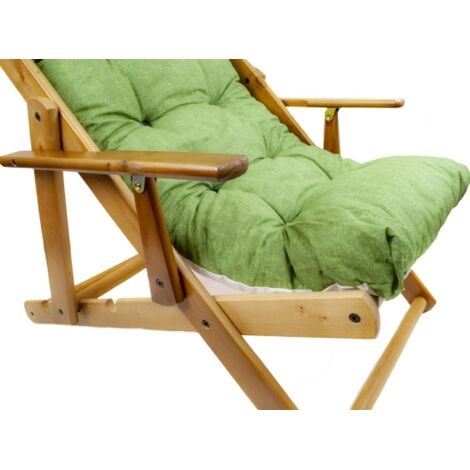 MAURY'S POLTRONA RELAX VERDE TINTA UNITA COMODONA IN LEGNO 3 POSIZIONI CON CUSCINO IMBOTTITO
