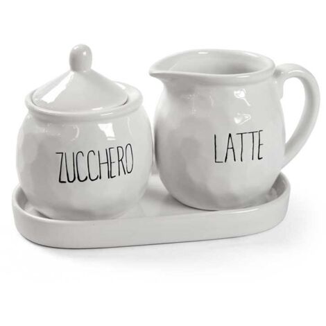 SET LATTIERA E ZUCCHIERA CON VASSOIO IN CERAMICA 19X11X2 CM IN COLORE BIANCO (1/3)