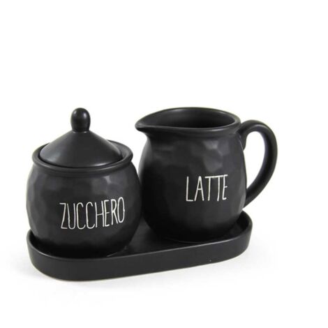 SET LATTIERA E ZUCCHIERA CON VASSOIO IN CERAMICA 19X11X2 CM IN COLORE NERO (1/3)