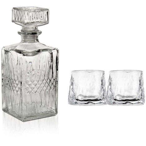 SET BOTTIGLIA CUBO IN VETRO DA 1 LITRO CON 2 BICCHIERI DA LIQUORE ROYAL CAPIENZA 150 ML (1/4)