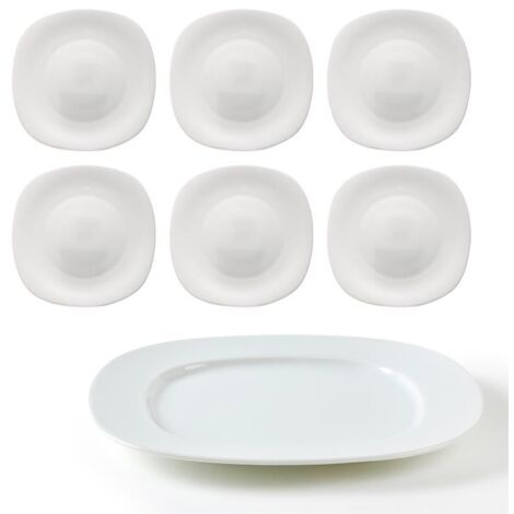 SET DA SEI PIATTI PIANI LINEA PARMA ROCCO BORMIOLI IN OPALGLASS BIANCO QUADRATO 27 CM