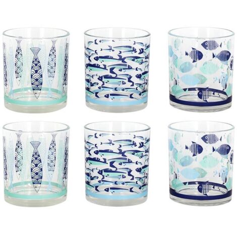 MAURY'S SET 6 BICCHIERI IN VETRO PER ACQUA DESIGN PESCI