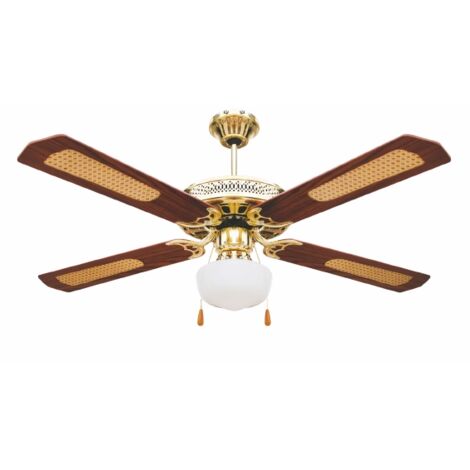 VENTILATORE DA SOFFITTO IN ACCIAIO 4 PALE CON INSERTI IN PAGLIA 130CM