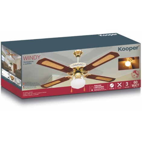 VENTILATORE DA SOFFITTO IN ACCIAIO 4 PALE CON INSERTI IN PAGLIA 130CM