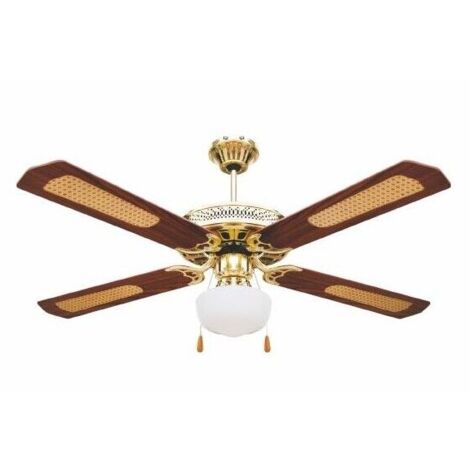 VENTILATORE DA SOFFITTO IN ACCIAIO 4 PALE CON INSERTI IN PAGLIA 130CM