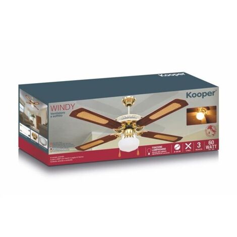 VENTILATORE DA SOFFITTO IN ACCIAIO 4 PALE CON INSERTI IN PAGLIA 130CM